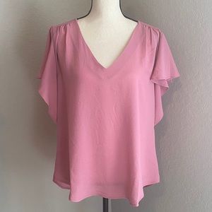 Bobeau V-Neck Flutter Sleeve Blouse